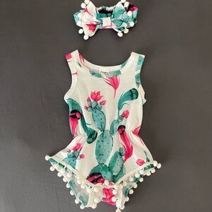 Cactus Print Baby Romper with Headband